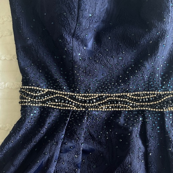 ENGAGEMENT PROM GOWN COUTURE MERMAID W/ ATTACHED SKIRT NAVY BLUE OFF SHOULDER - Picture 4 of 10